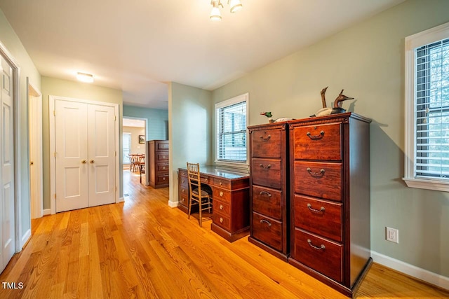 home office featuring light hardwood / wood-style flooring