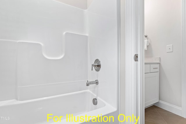 bathroom featuring vanity, shower / washtub combination, and tile patterned floors