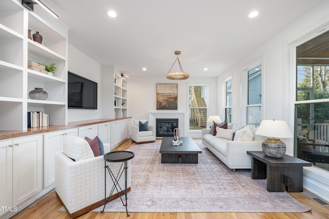 living room with light wood-type flooring