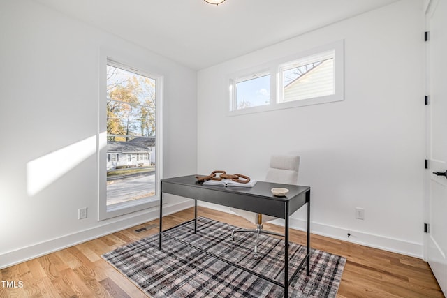 office space with hardwood / wood-style floors and a wealth of natural light