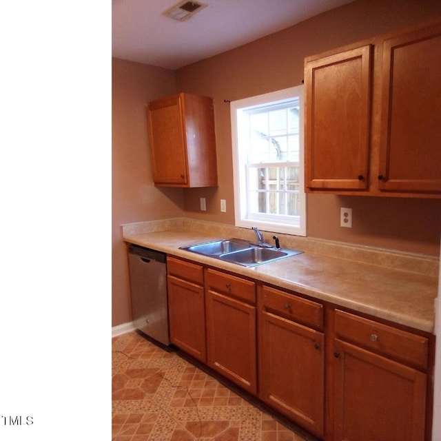 kitchen with sink and stainless steel dishwasher