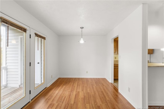 unfurnished dining area with light hardwood / wood-style flooring