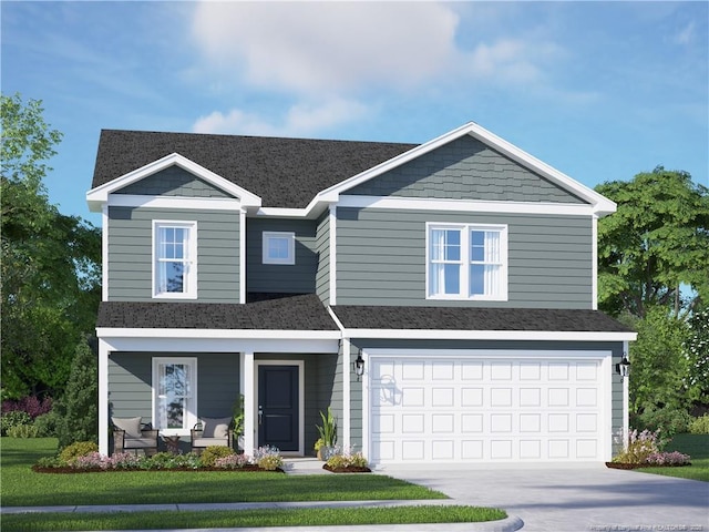 view of front of house with a garage and a porch