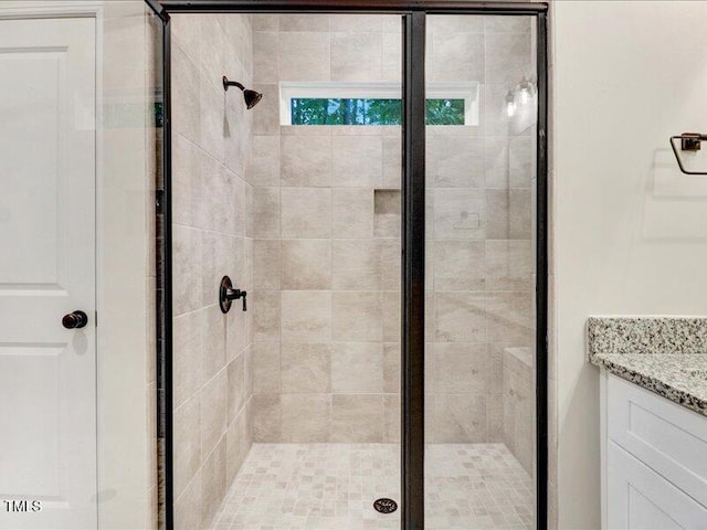 bathroom with vanity and walk in shower