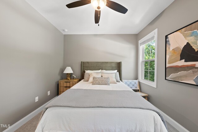 bedroom with carpet flooring and ceiling fan