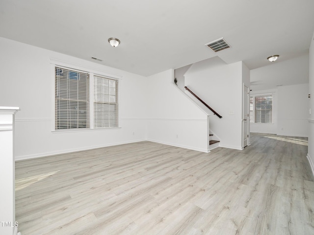 unfurnished living room featuring light hardwood / wood-style flooring