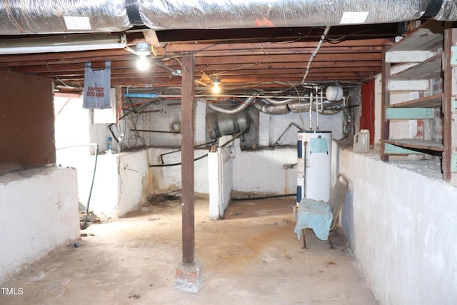 basement featuring water heater