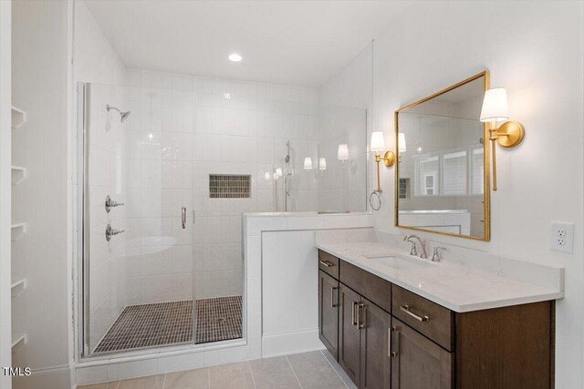 3302.5 Hall Pl, Raleigh, NC 27607 - bathroom with vanity, tile patterned flooring, and a stall shower