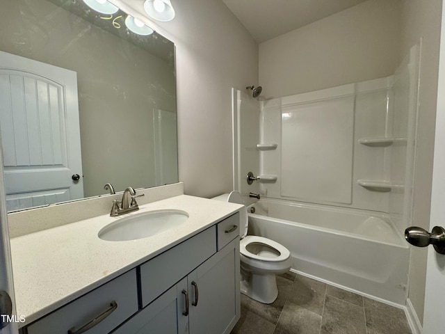 full bathroom with vanity, toilet, and shower / washtub combination