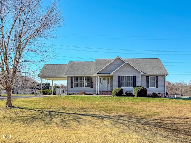 ranch-style house with a front lawn and a carport