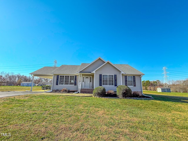 single story home featuring a carport and a front yard