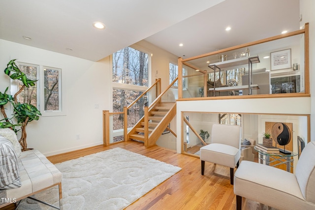 living area with wood-type flooring