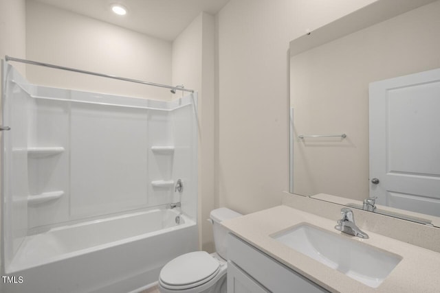 full bathroom featuring vanity, toilet, and bathtub / shower combination