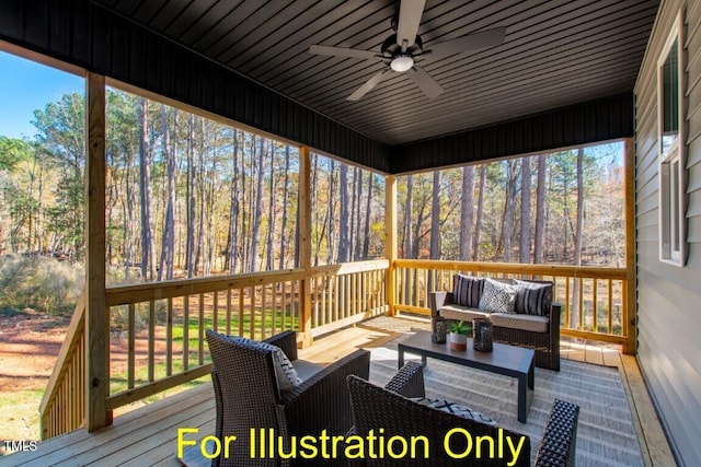 212 Rawhide Dr, Louisburg, NC 27549 - sunroom / solarium featuring outdoor lounge area and ceiling fan