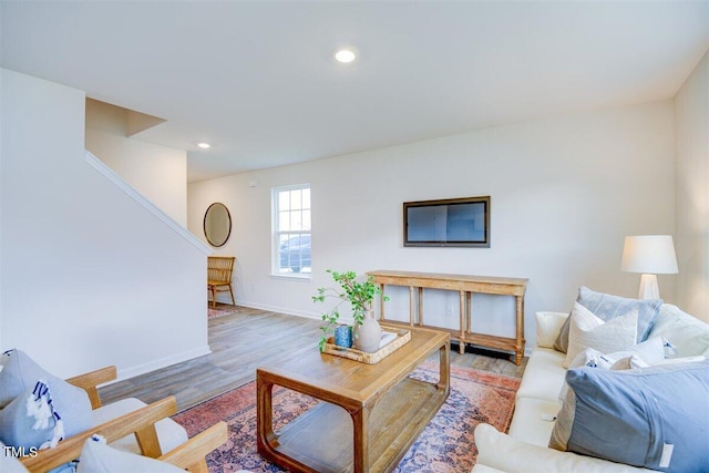 living room with light wood-type flooring