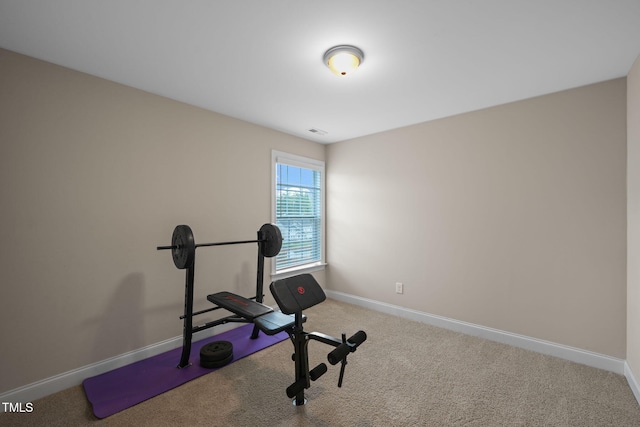 workout area with carpet floors