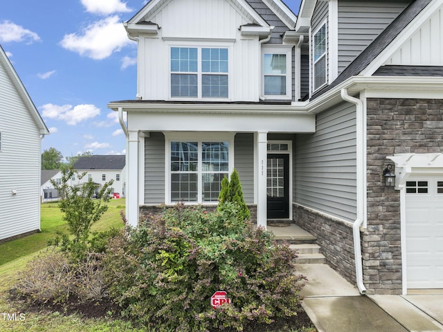 property entrance featuring a garage