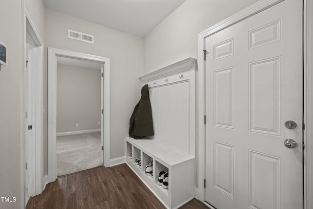 mudroom with dark wood-type flooring