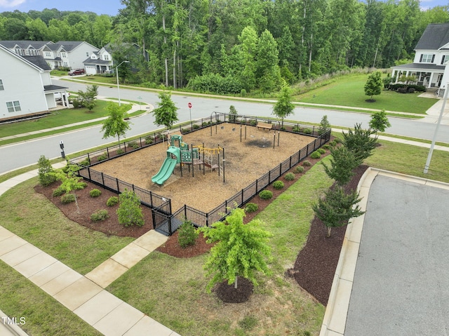 view of play area with a yard