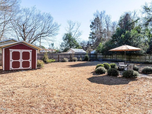 view of yard featuring a storage shed