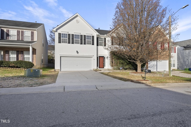 front facade with a garage