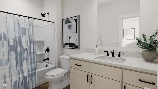 full bathroom with vanity, toilet, and shower / bath combo