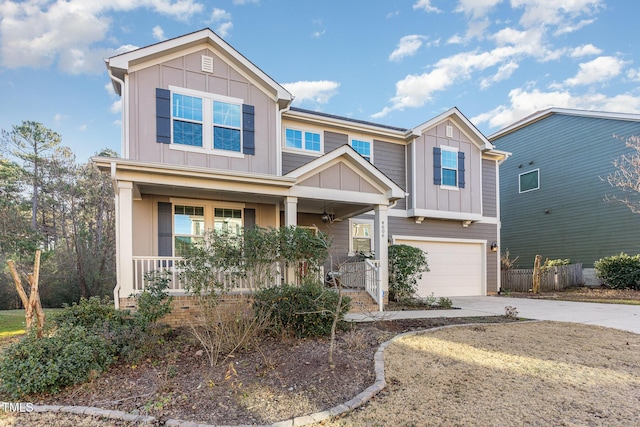 craftsman-style home with a porch and a garage