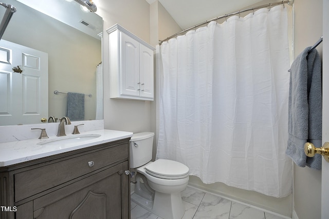 full bathroom with vanity, toilet, and shower / bath combo