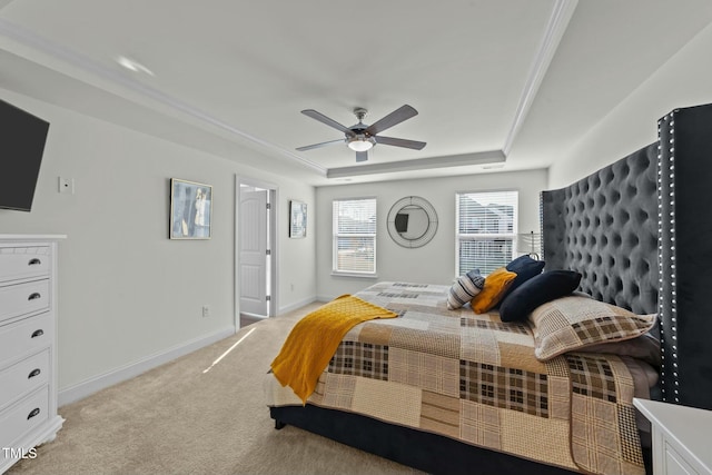 bedroom featuring ceiling fan and light carpet