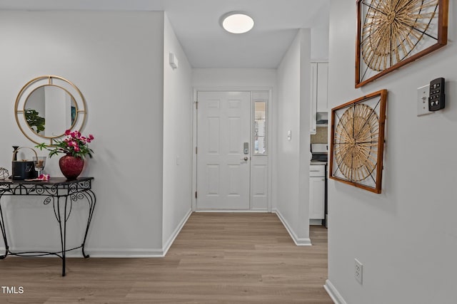 foyer entrance with light hardwood / wood-style floors