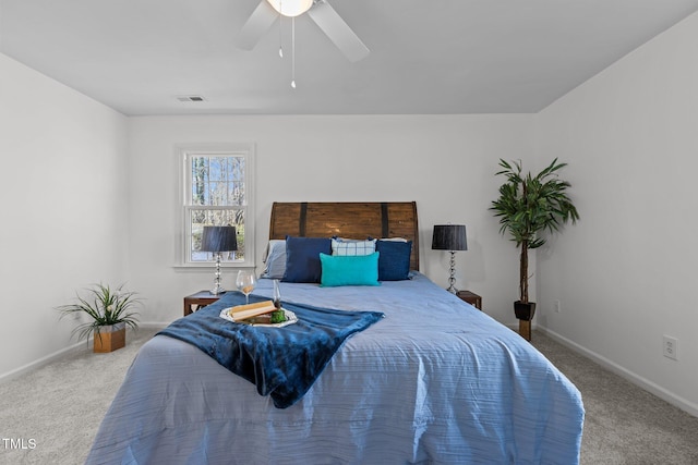 bedroom featuring carpet flooring and ceiling fan