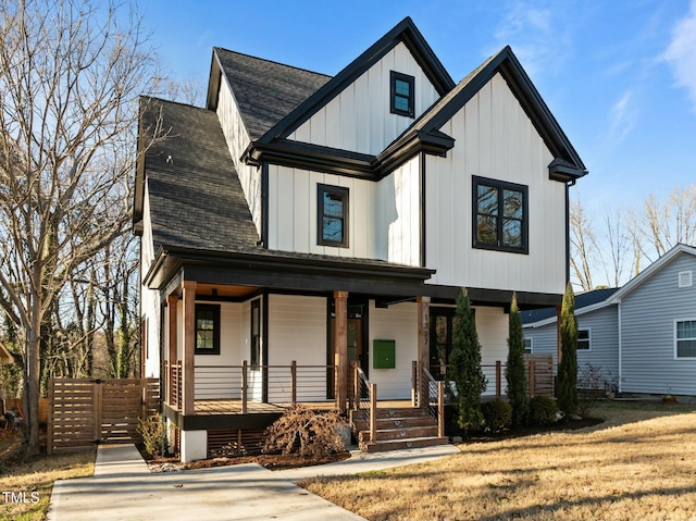 modern inspired farmhouse with covered porch