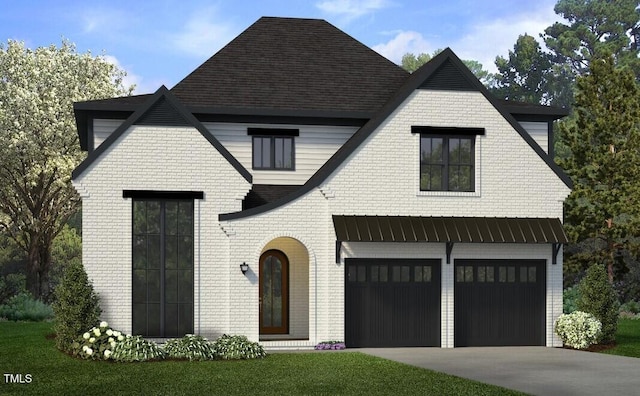 view of front facade featuring a front yard and a garage