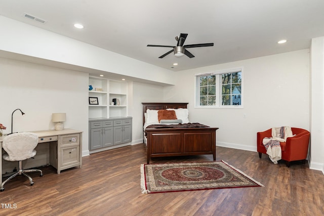 bedroom featuring ceiling fan and dark hardwood / wood-style flooring