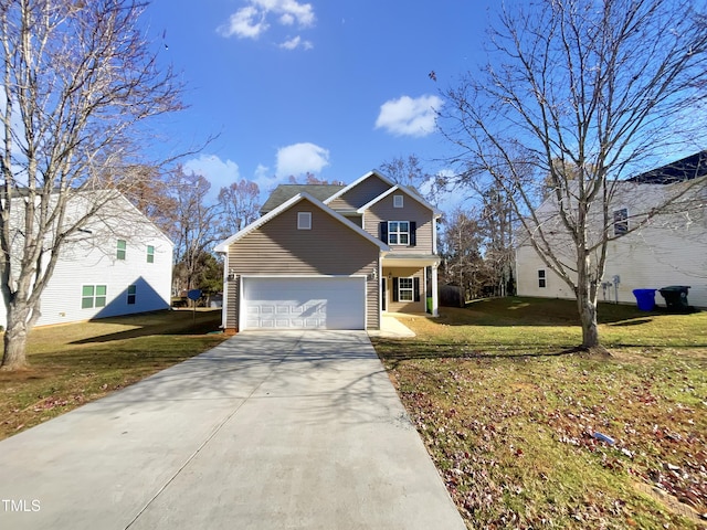 view of front of house with a front lawn and a garage