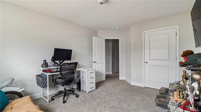 view of carpeted home office