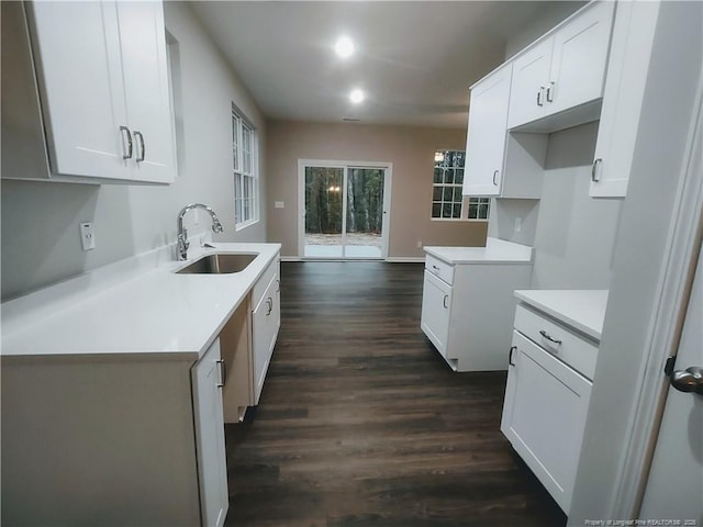 kitchen featuring white cabinetry, sink, and dark wood-type flooring