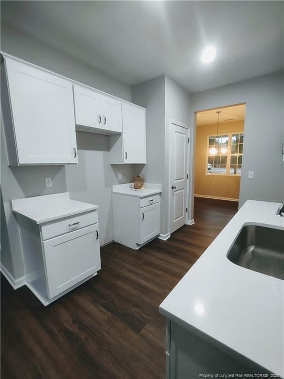 kitchen with white cabinetry, sink, and dark hardwood / wood-style floors