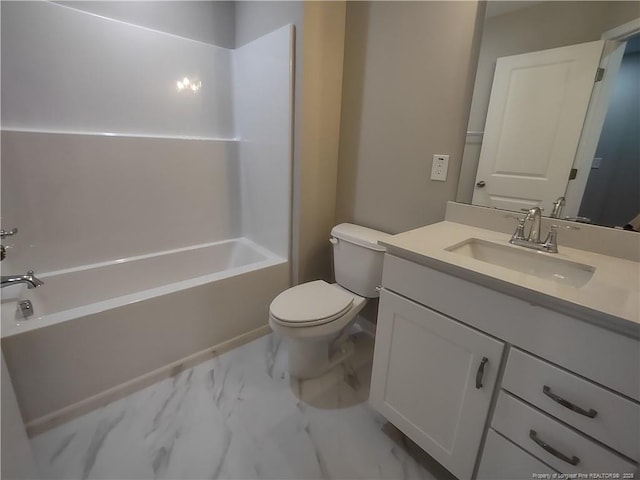 full bathroom featuring vanity,  shower combination, and toilet