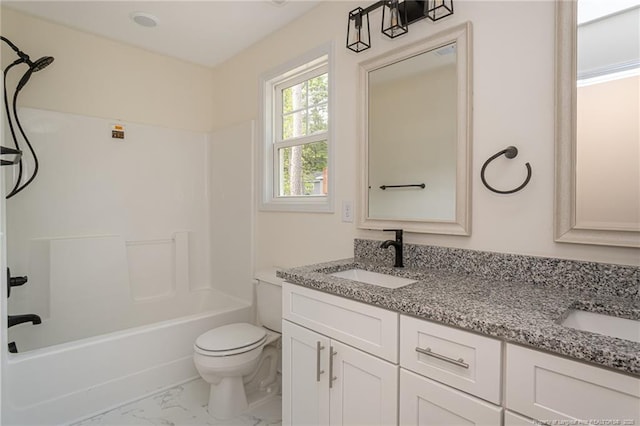501 Randolph Ave, Fayetteville, NC 28311 - full bathroom with marble finish floors, double vanity, toilet, and shower / bathtub combination
