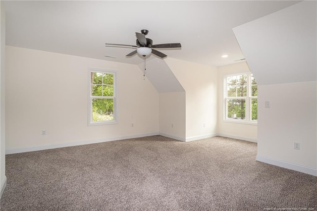 501 Randolph Ave, Fayetteville, NC 28311 - bonus room featuring baseboards, light colored carpet, ceiling fan, lofted ceiling, and recessed lighting