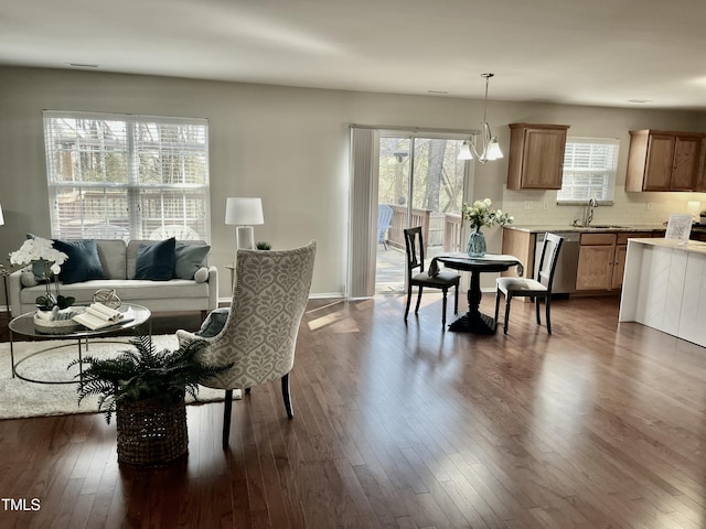 interior space with dark wood finished floors and baseboards