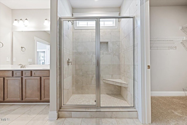 1975 Meadowview Dr, Graham, NC 27253 - full bathroom with a spacious closet, vanity, and a stall shower