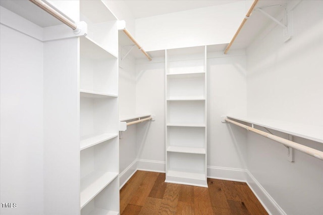 walk in closet featuring dark hardwood / wood-style floors