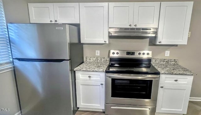 kitchen with white cabinetry and appliances with stainless steel finishes