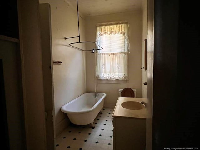 bathroom with a washtub and vanity