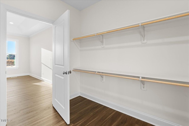 walk in closet featuring hardwood / wood-style floors