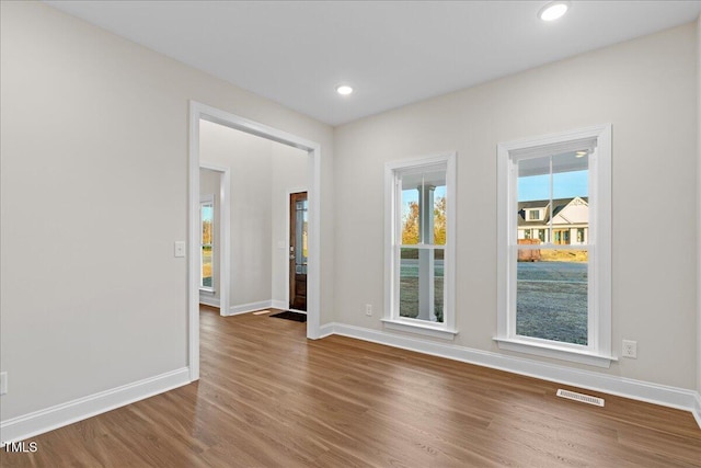 spare room featuring wood-type flooring