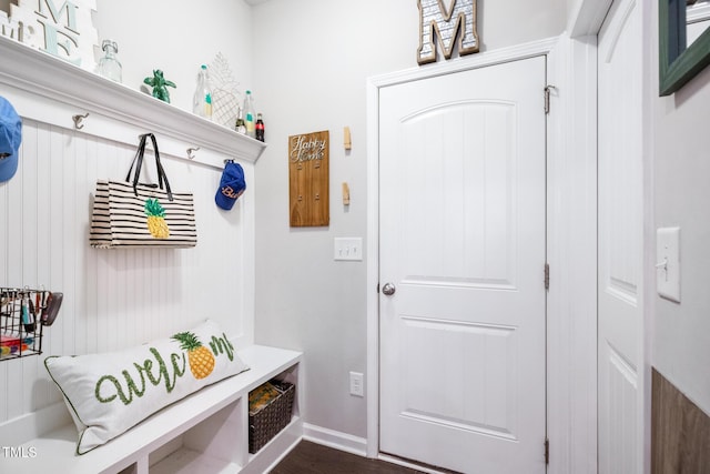 mudroom with dark hardwood / wood-style floors