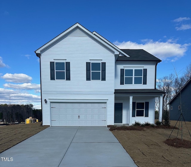 front facade with a garage